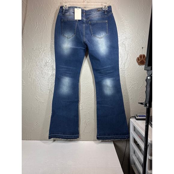 Flamingals Jeans Curvy Fit Wide Leg Mid Rise Medium Wash Womens Size XL NWT - Picture 3 of 5